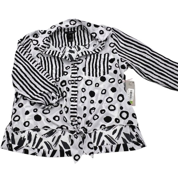 Ali Miles Black & White Polka Dot & Stripe Button-Up Blouse PL Polyester Womens - Picture 2 of 8